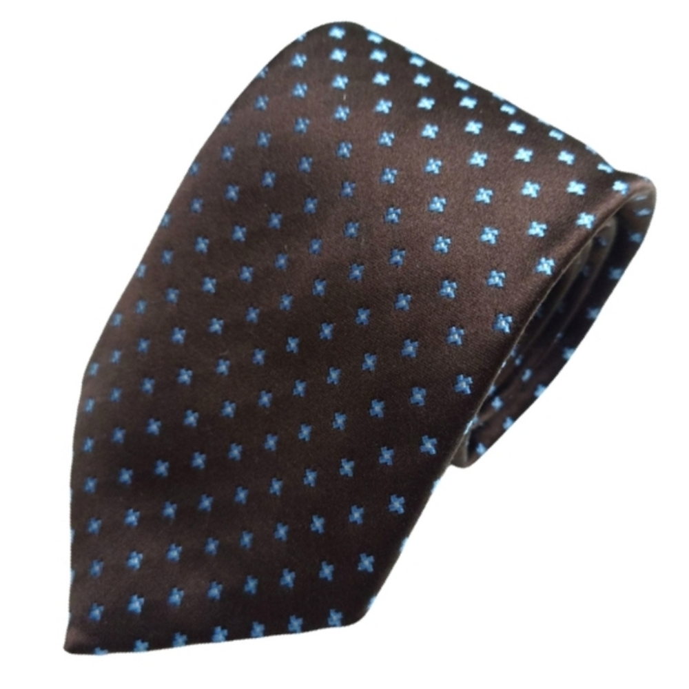 EREDI PISANO Men's Silk Brown Blue White Star Polka Dot Tie